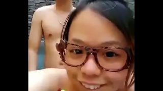 asian cute bruente girl friend having a hot fuck session in the pool